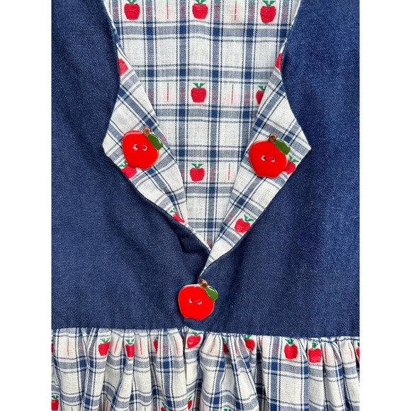 Vintage 80s Does 50s Little Girl Dress Apples Back to School School Picture Day - Picture 3 of 7